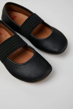 Right Black Leather Ballerinas For Kids