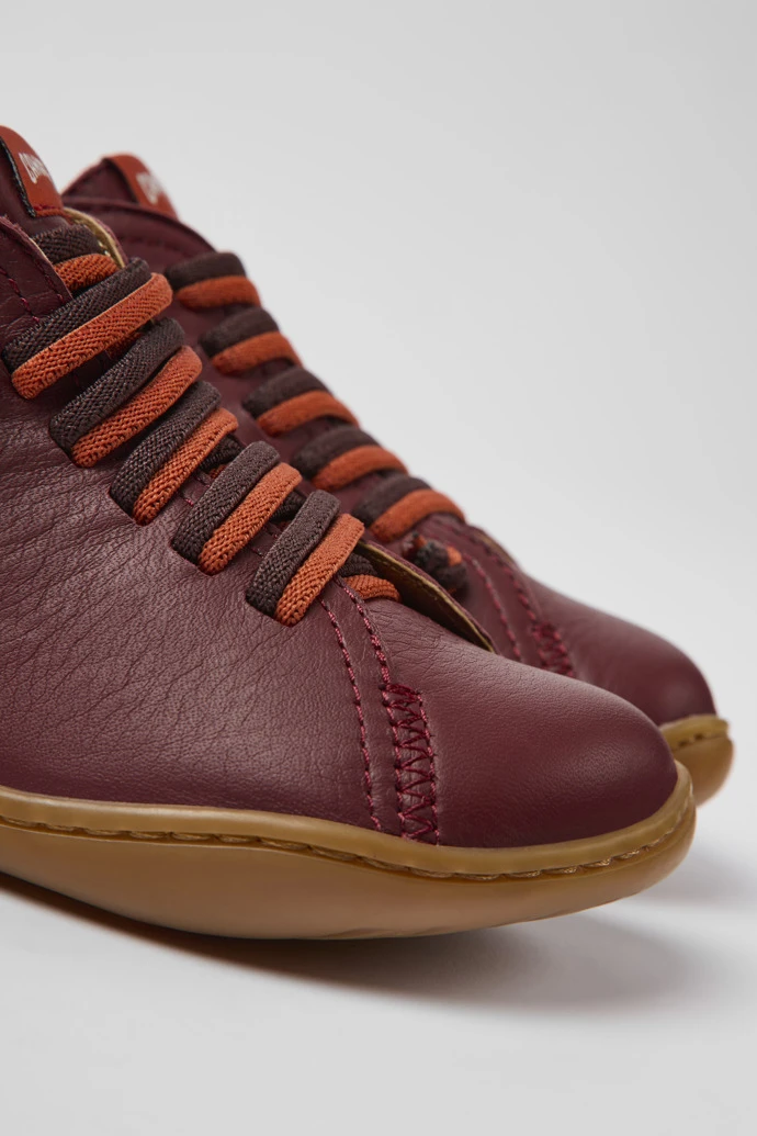 Peu Burgundy Leather Ankle Boots For Kids