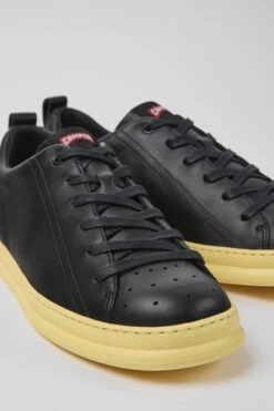 Runner Black And Yellow Leather Sneakers For Men