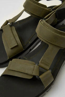 Oruga Green Leather Sandals For Men