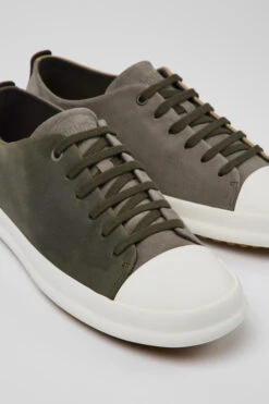 Twins Brown-gray And Green Leather Shoes For Men