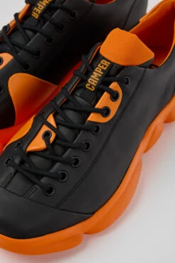 Karst Black And Orange Leather Shoes For Men