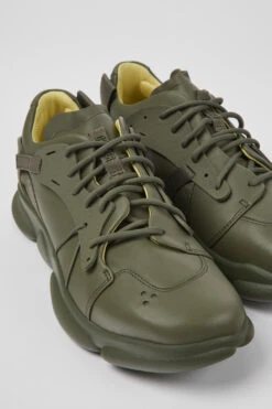 Karst Green Leather And Textile Sneakers For Men