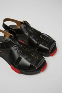 Set Black Leather Sandals For Men