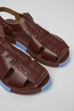 Set Burgundy Leather Sandals For Men