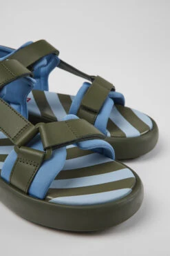 Pelotas Flota Green And Blue Leather And Textile Sandals For Men