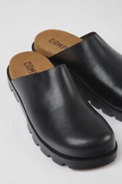 Brutus Sandal Black Leather Clogs For Men