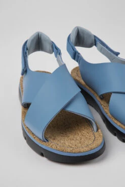 Oruga Blue Leather And Textile Sandals For Women