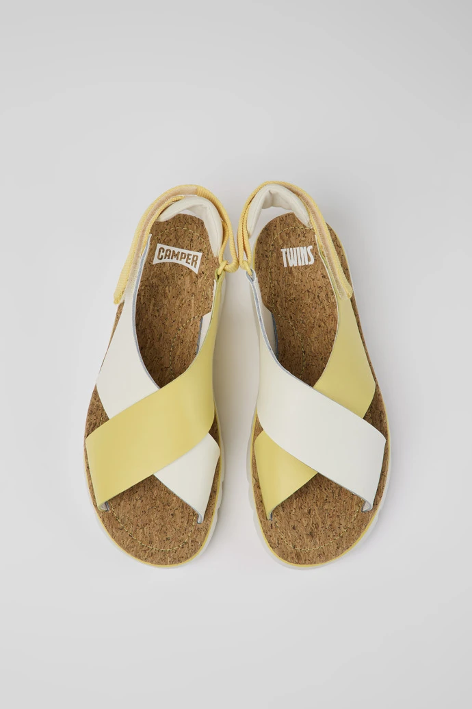 Twins White And Yellow Leather And Textile Sandals For Women - Image 4