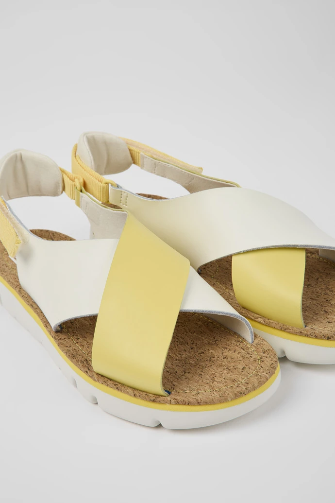 Twins White And Yellow Leather And Textile Sandals For Women