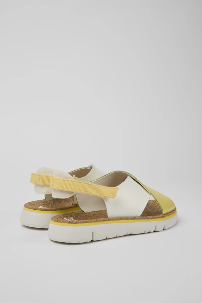 Twins White And Yellow Leather And Textile Sandals For Women - Image 3
