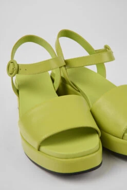 Misia Green Leather Sandals For Women