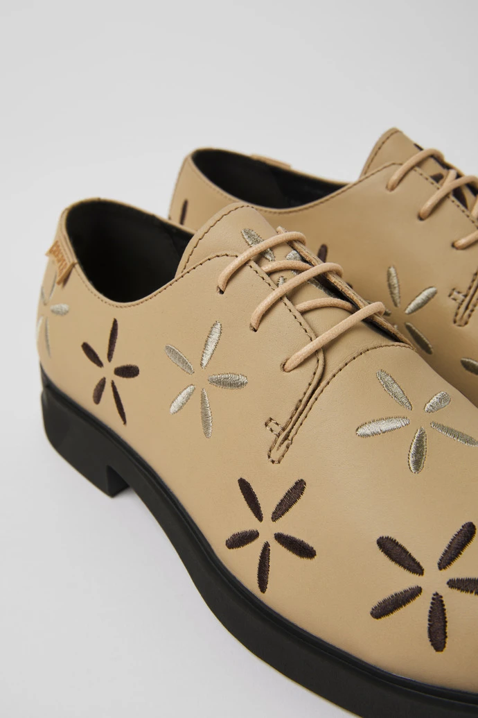 Twins Beige Leather Shoes For Women