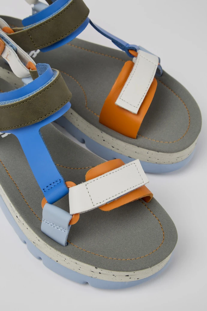 Oruga Up Blue, Orange, And White Leather Sandals For Women