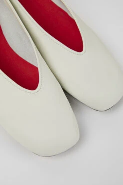 Casi Myra White And Yellow Leather Ballerina Flats For Women