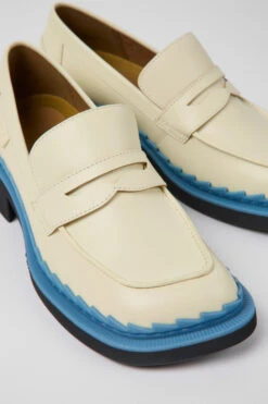 Taylor White And Blue Leather Loafers For Women