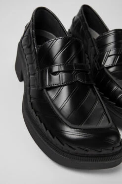 Twins Black Leather Loafers For Women