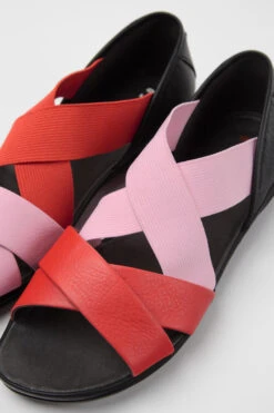 Twins Pink And Red Leather Sandals For Women