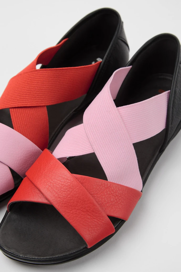 Twins Pink And Red Leather Sandals For Women