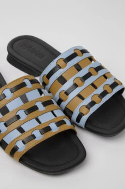 Twins Brown, Blue, And Black Leather Sandals For Women