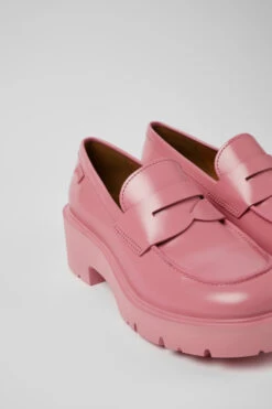 Milah Pink Leather Loafers For Women