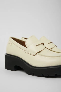 Milah White Leather Loafers For Women