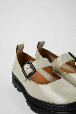 Brutus Gray Leather Mary Jane Flats For Women