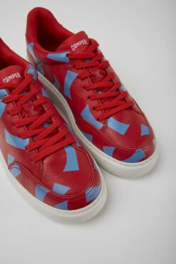 Runner K21 Red And Blue Printed Leather Sneakers For Women