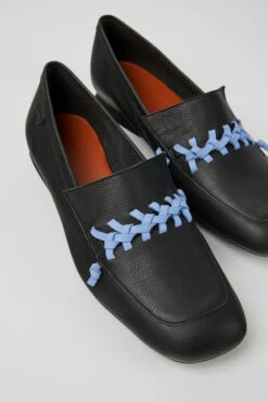 Casi Myra Black And Blue Leather Loafers For Women