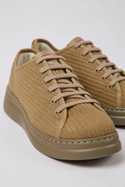 Runner Up Beige Recycled Leather Sneakers For Women