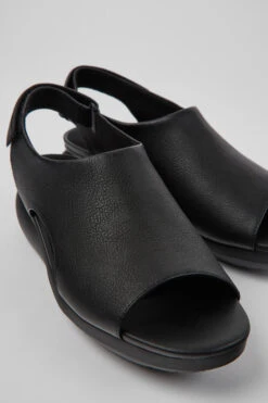 Balloon Black Leather Sandals For Women