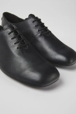 Casi Myra Black Leather Shoes For Women