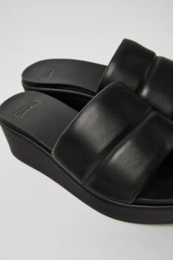 Misia Black Leather Sandals For Women