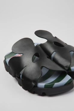 Twins Black Leather Sandals For Women