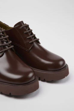 Milah Burgundy Leather Lace-up Loafers For Women