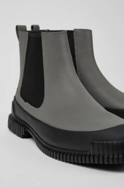 Pix Gray And Black Leather Chelsea Boots For Men