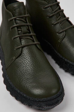Ground MICHELIN Green-gray Leather Ankle Boots For Men