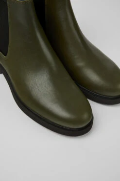 Iman Dark Green Leather Chelsea Boots For Women