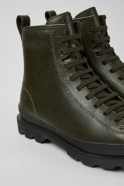 Brutus Dark Green Leather Ankle Boots For Women