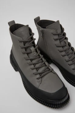 Pix Gray And Black Leather Lace-up Boots For Women