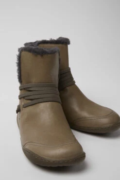 Peu Brown-gray Leather Ankle Boots For Women