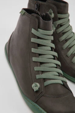 Peu Gray Leather Ankle Boots For Women