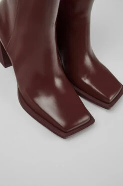 Karole Burgundy Leather Ankle Boots For Women
