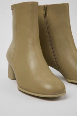 Katie Beige Leather Ankle Boots For Women