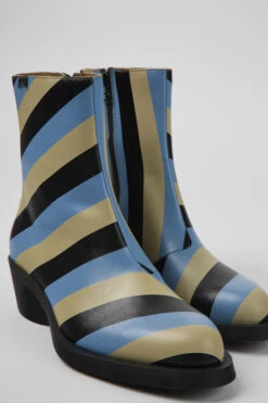 Bonnie Multicolored Striped Leather Boots For Women