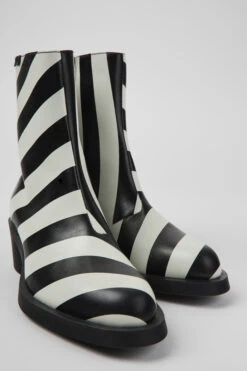 Bonnie Black And White Striped Leather Boots For Women
