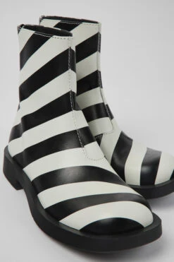 MIL 1978 Black And White Leather Ankle Boots For Women