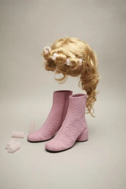 Niki Pink Textile Boots For Women