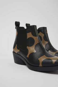 Twins Black And Brown Leather Ankle Boots For Women