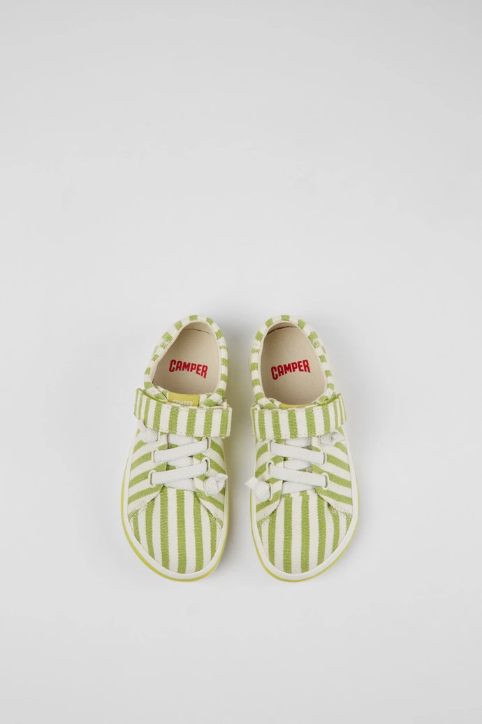 Peu Rambla Green And White Striped Recycled Cotton Shoes For Kids - Image 4